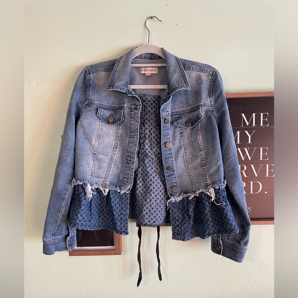 Knox Rose Blue Jean Jacket with Lace Hem